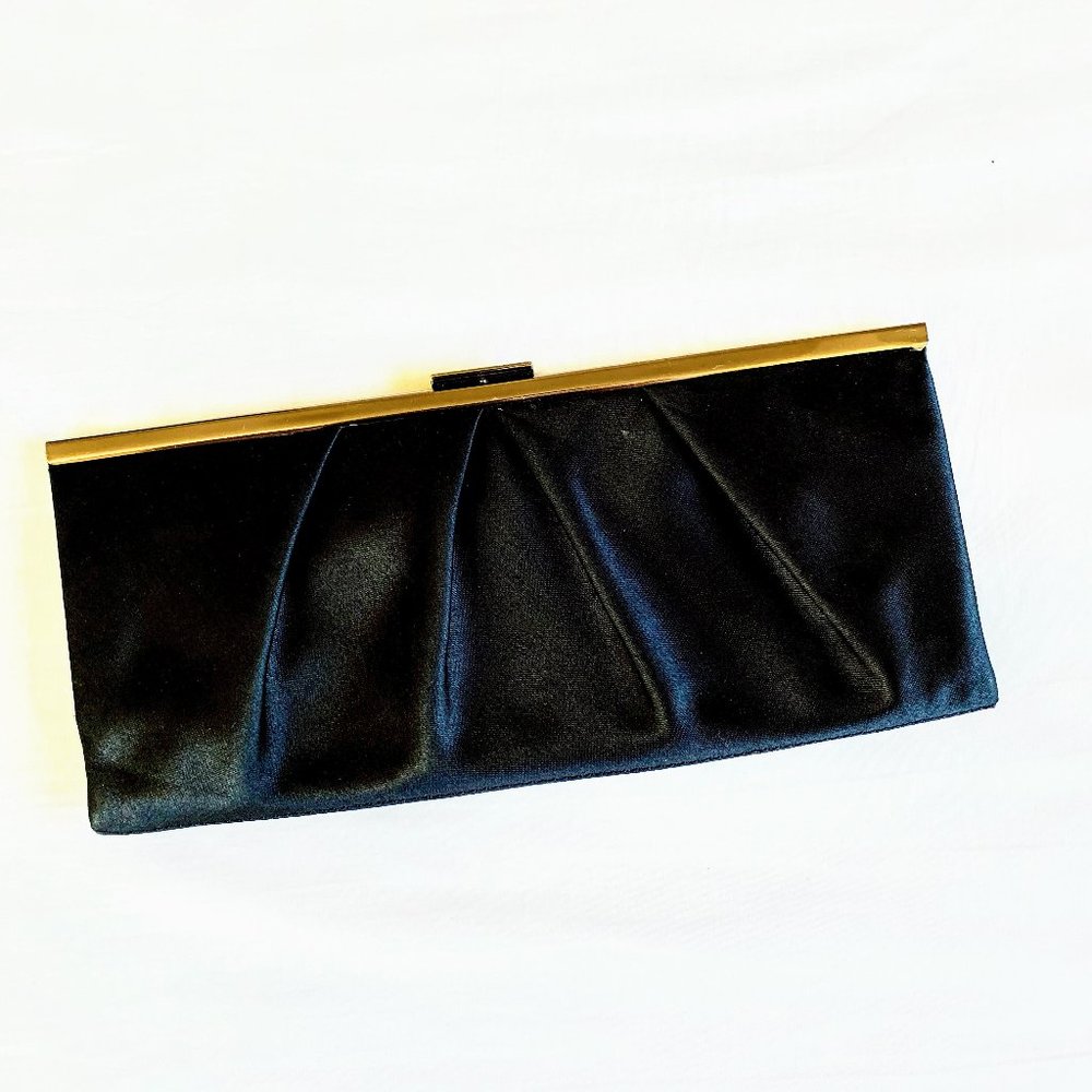Black Satin Clasp Clutch with Strap